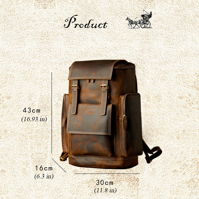 Full Grain Leather Laptop Backpack Large Capacity School Backpack Men Leather Backpack RockCow Leather Studio