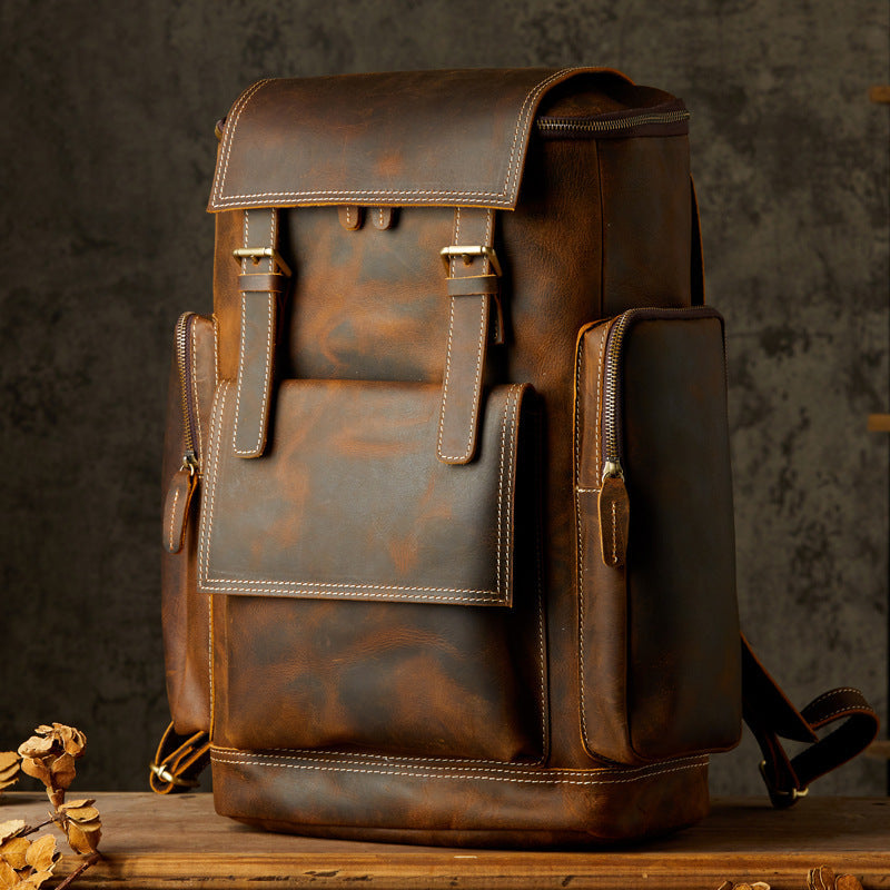 Full Grain Leather Laptop Backpack Large Capacity School Backpack Men Leather Backpack RockCow Leather Studio