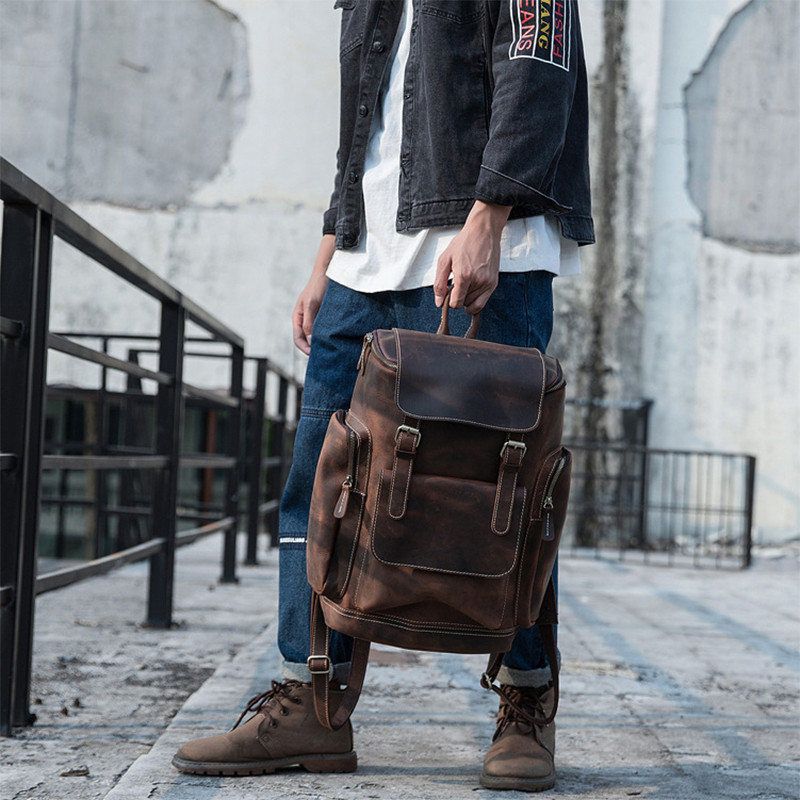 Full Grain Leather Laptop Backpack Large Capacity School Backpack Men Leather Backpack RockCow Leather Studio