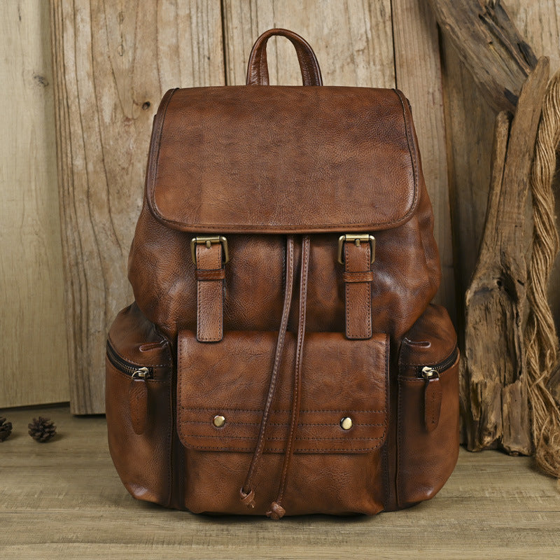 Full Grain Leather Laptop Backpack Large Capacity Weekender Overnight Camping Rucksack Men Leather Backpack RockCow Leather Studio
