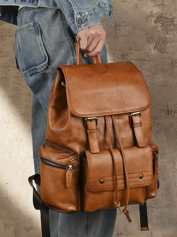 Full Grain Leather Laptop Backpack Large Capacity Weekender Overnight Camping Rucksack Men Leather Backpack RockCow Leather Studio