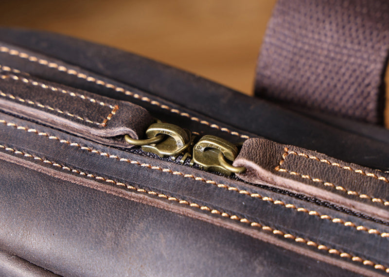 Full Grain Leather Laptop Bag Briefcase Leather Messenger Bag For Men Retro Leather Satchel Portfolio RockCow Leather Studio