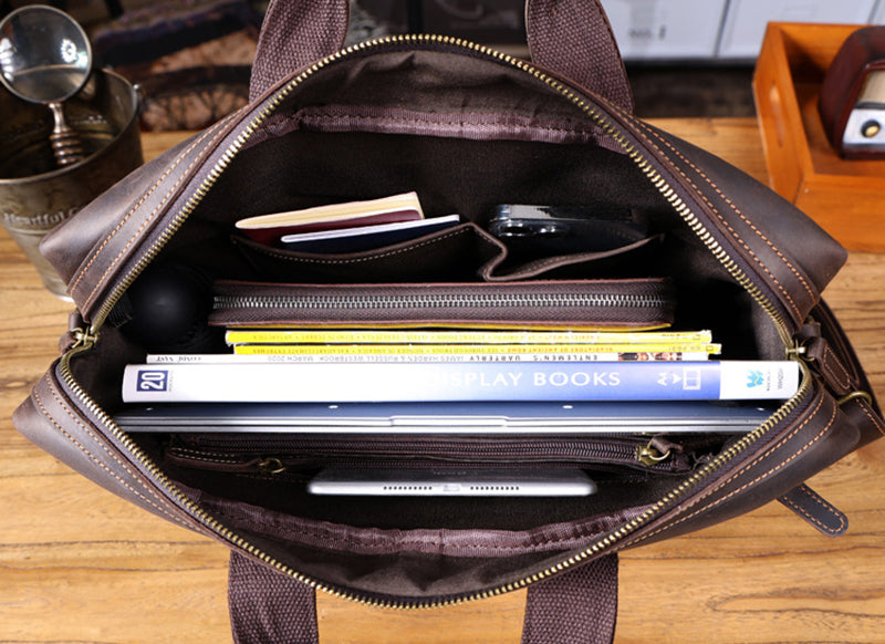 Full Grain Leather Laptop Bag Briefcase Leather Messenger Bag For Men Retro Leather Satchel Portfolio RockCow Leather Studio