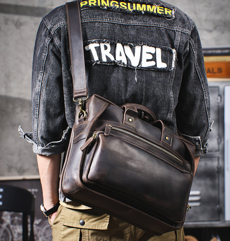 Full Grain Leather Laptop Bag Briefcase Leather Messenger Bag For Men Retro Leather Satchel Portfolio RockCow Leather Studio
