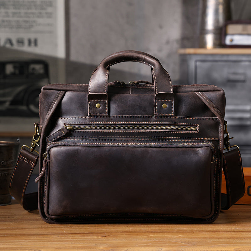 Full Grain Leather Laptop Bag Briefcase Leather Messenger Bag For Men Retro Leather Satchel Portfolio RockCow Leather Studio