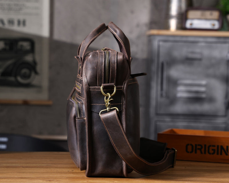 Full Grain Leather Laptop Bag Briefcase Leather Messenger Bag For Men Retro Leather Satchel Portfolio RockCow Leather Studio