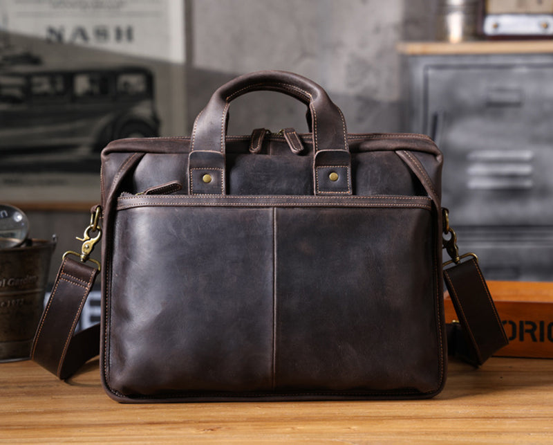 Full Grain Leather Laptop Bag Briefcase Leather Messenger Bag For Men Retro Leather Satchel Portfolio RockCow Leather Studio
