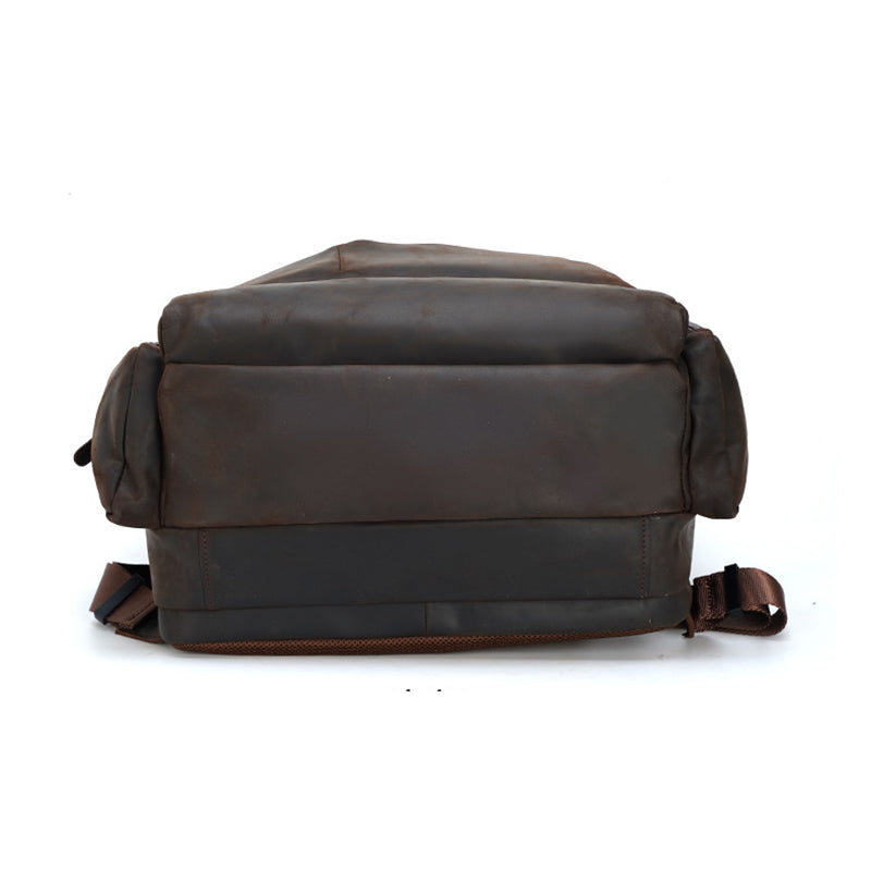 Full Grain Leather Large Travel Backpack Crazy Horse Leather Retro Backpack Mens Outdoor Travel Rucksack Laptop Backpack RockCow Leather Studio