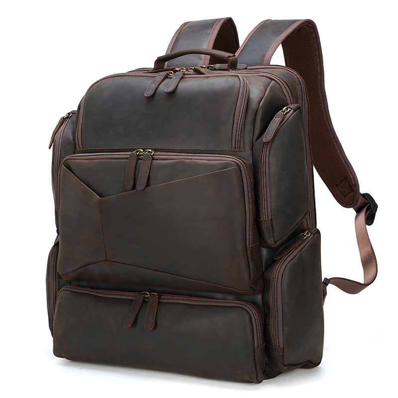Full Grain Leather Large Travel Backpack Crazy Horse Leather Retro Backpack Mens Outdoor Travel Rucksack Laptop Backpack RockCow Leather Studio