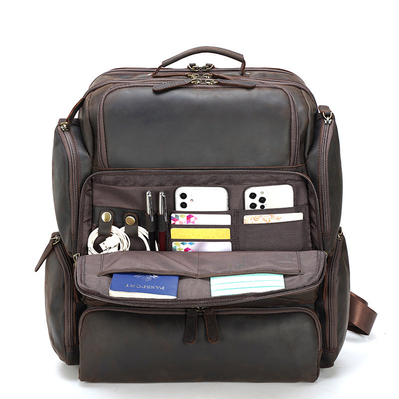 Full Grain Leather Large Travel Backpack Crazy Horse Leather Retro Backpack Mens Outdoor Travel Rucksack Laptop Backpack RockCow Leather Studio