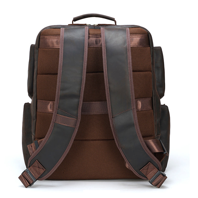 Full Grain Leather Large Travel Backpack Crazy Horse Leather Retro Backpack Mens Outdoor Travel Rucksack Laptop Backpack RockCow Leather Studio