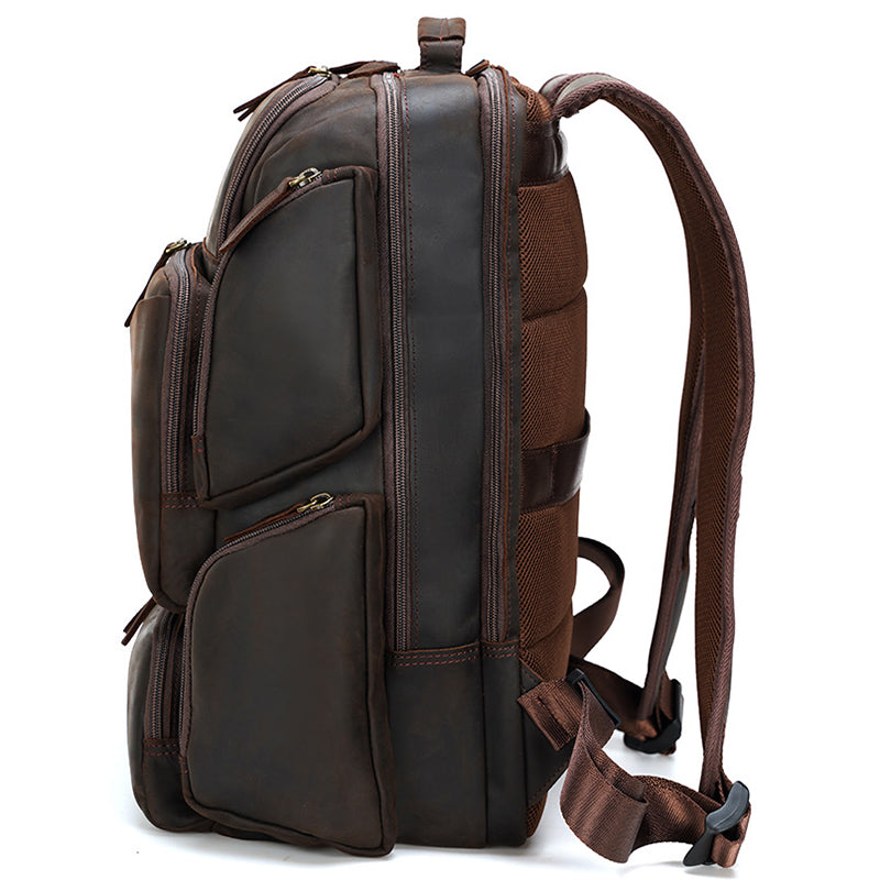 Full Grain Leather Large Travel Backpack Crazy Horse Leather Retro Backpack Mens Outdoor Travel Rucksack Laptop Backpack RockCow Leather Studio