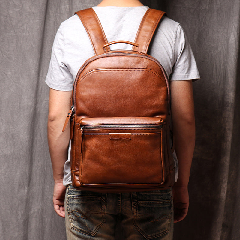 Full Grain Leather Men Backpack Handmade Leather Laptop Backpack Travel Backpack 88120 RockCow Leather Studio