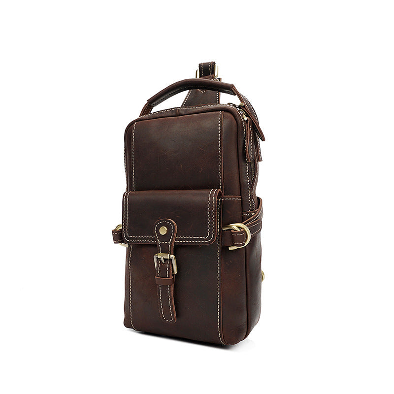 Full Grain Leather Men Sling Bag Retro Leather Chest Pack Handmade Mens Shoulder Bag RockCow Leather Studio