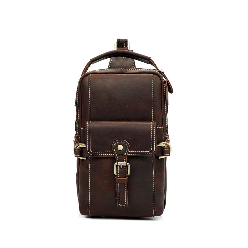Full Grain Leather Men Sling Bag Retro Leather Chest Pack Handmade Mens Shoulder Bag RockCow Leather Studio