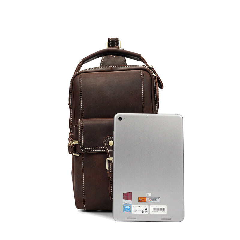 Full Grain Leather Men Sling Bag Retro Leather Chest Pack Handmade Mens Shoulder Bag RockCow Leather Studio
