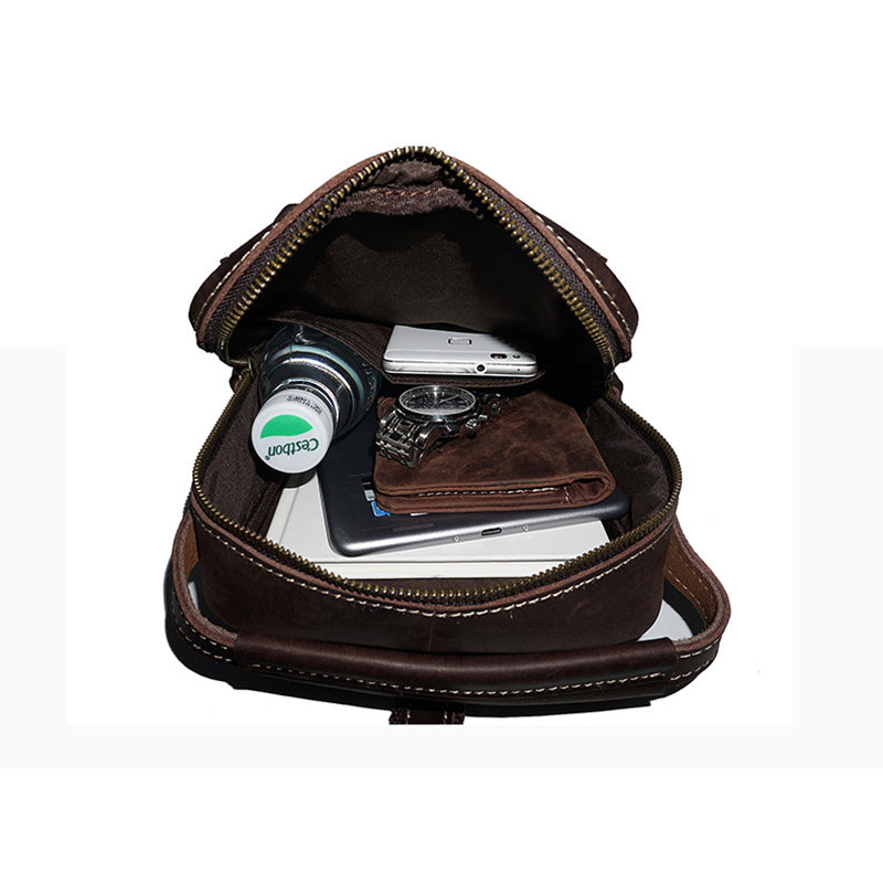 Full Grain Leather Men Sling Bag Retro Leather Chest Pack Handmade Mens Shoulder Bag RockCow Leather Studio