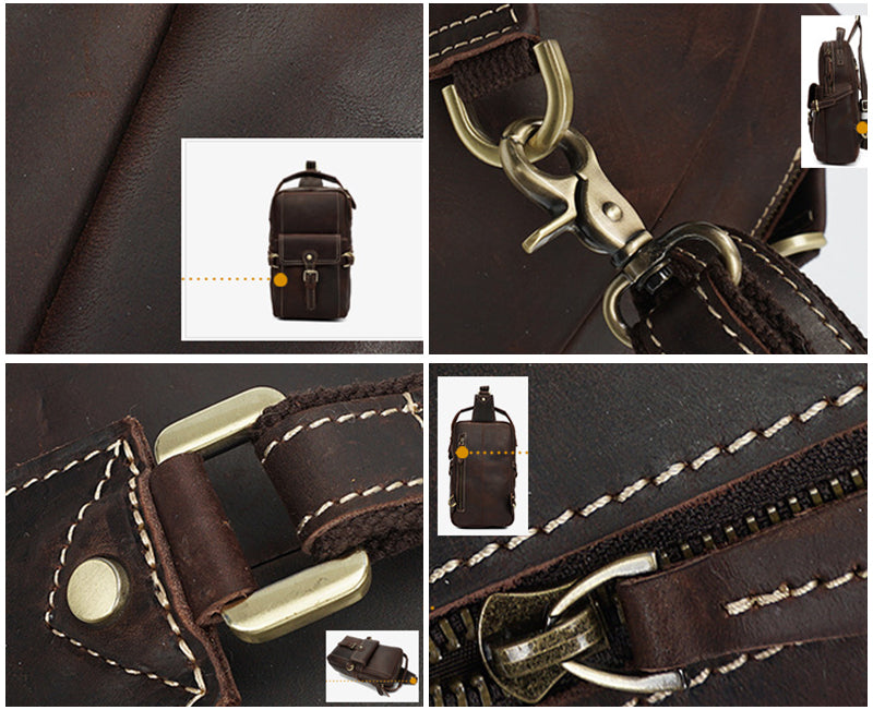 Full Grain Leather Men Sling Bag Retro Leather Chest Pack Handmade Mens Shoulder Bag RockCow Leather Studio