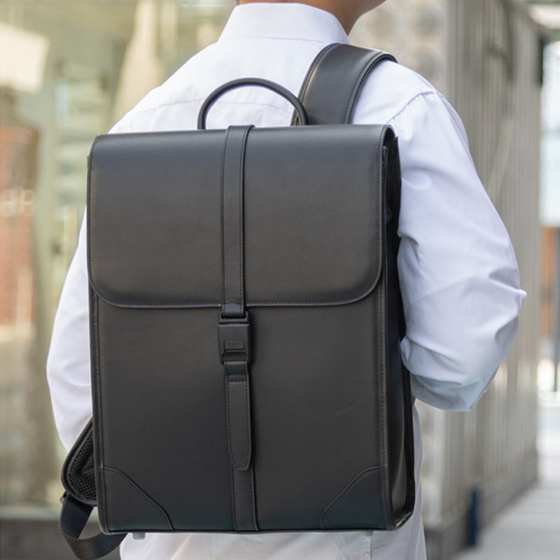 Full Grain Leather Men's Business Backpack 14 inch Laptop Backpack Black Leather Work Backpack School Backpack RockCow Leather Studio