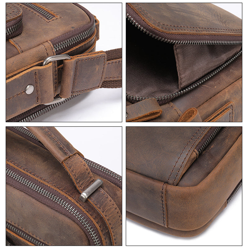 Full Grain Leather Men's Satchel Leather Mens Crossbody Bag Small Leather Shoulder Bag Satchel Bag Retro Messenger Bag RockCow Leather Studio