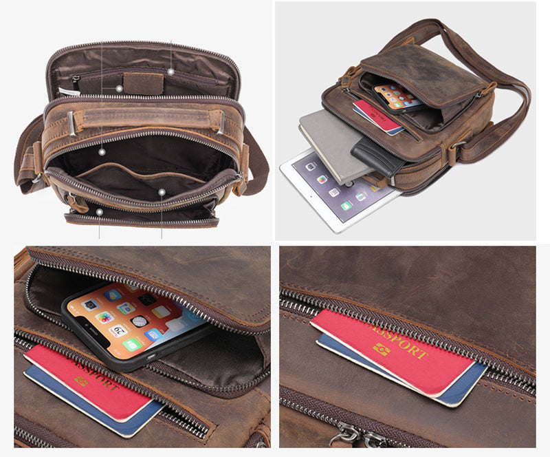 Full Grain Leather Men's Satchel Leather Mens Crossbody Bag Small Leather Shoulder Bag Satchel Bag Retro Messenger Bag RockCow Leather Studio