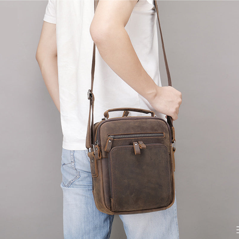 Full Grain Leather Men's Satchel Leather Mens Crossbody Bag Small Leather Shoulder Bag Satchel Bag Retro Messenger Bag RockCow Leather Studio
