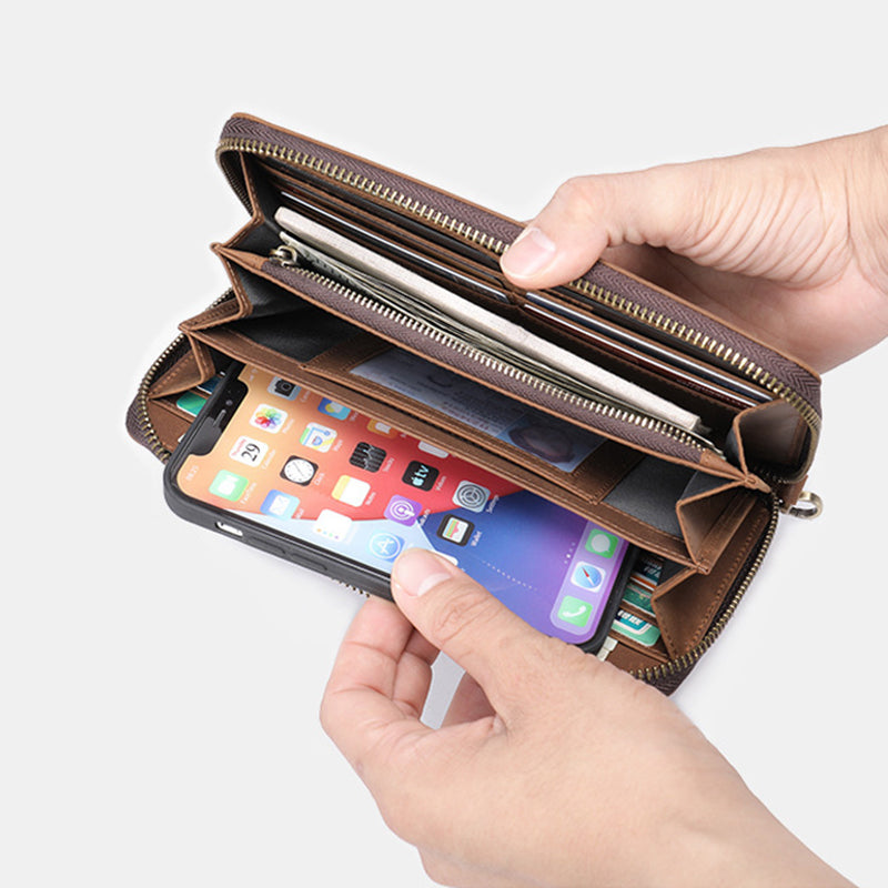 Full Grain Leather Men's Wallet Handmade Long Clutch Retro Mens Leather Zipper Wallet M1028 RockCow Leather Studio