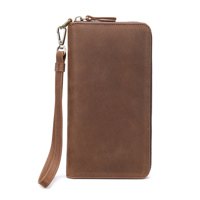 Full Grain Leather Men's Wallet Handmade Long Clutch Retro Mens Leather Zipper Wallet M1028 RockCow Leather Studio