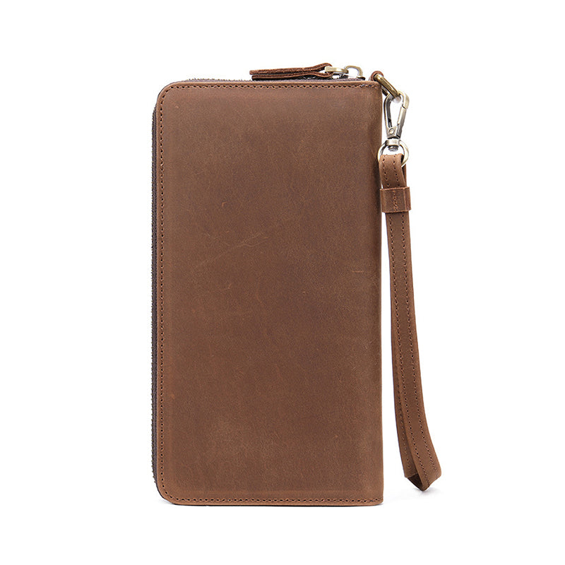 Full Grain Leather Men's Wallet Handmade Long Clutch Retro Mens Leather Zipper Wallet M1028 RockCow Leather Studio