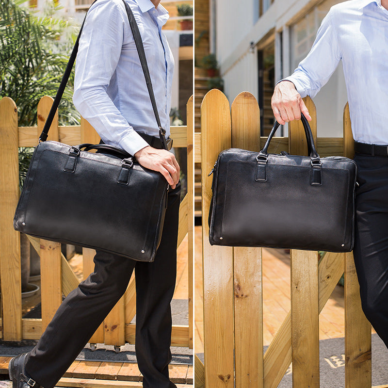 Full Grain Leather Mens Briefcase 17 Inch Leather Laptop Bag Mens Large Business Shoulder Bag Messenger Bag RockCow Leather Studio
