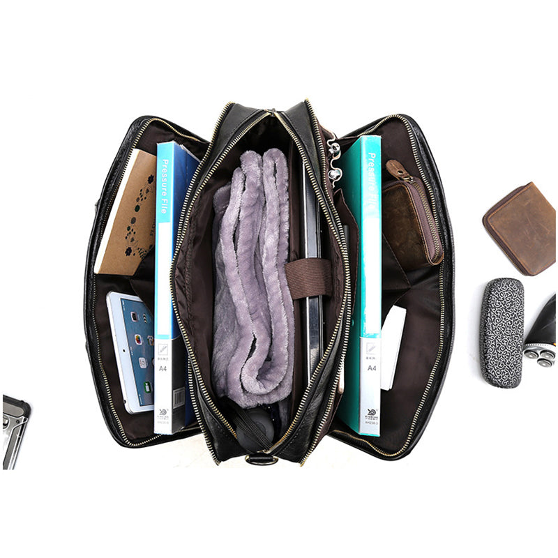 Full Grain Leather Mens Briefcase 17 Inch Leather Laptop Bag Mens Large Business Shoulder Bag Messenger Bag RockCow Leather Studio