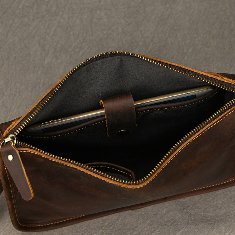 Full Grain Leather Mens Messenger Bag Handcrafted Leather Shoulder Bag Leather Satchel Bag Men Office Bag Work Briefcase RockCow Leather Studio