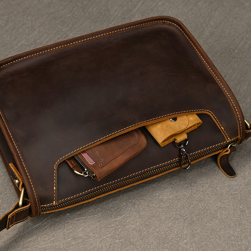 Full Grain Leather Mens Messenger Bag Handcrafted Leather Shoulder Bag Leather Satchel Bag Men Office Bag Work Briefcase RockCow Leather Studio