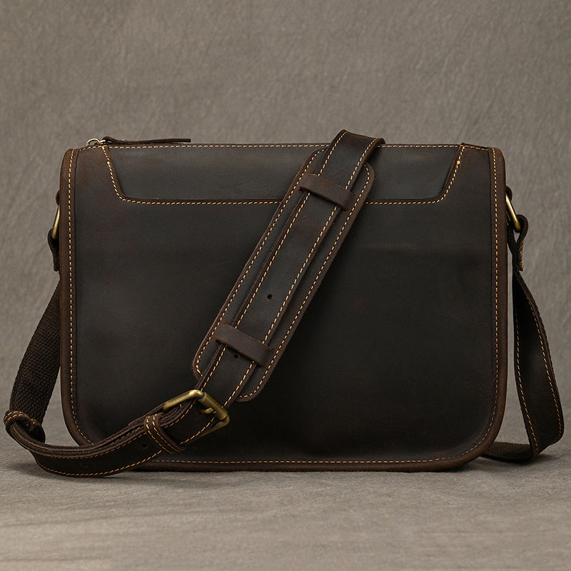 Full Grain Leather Mens Messenger Bag Handcrafted Leather Shoulder Bag Leather Satchel Bag Men Office Bag Work Briefcase RockCow Leather Studio