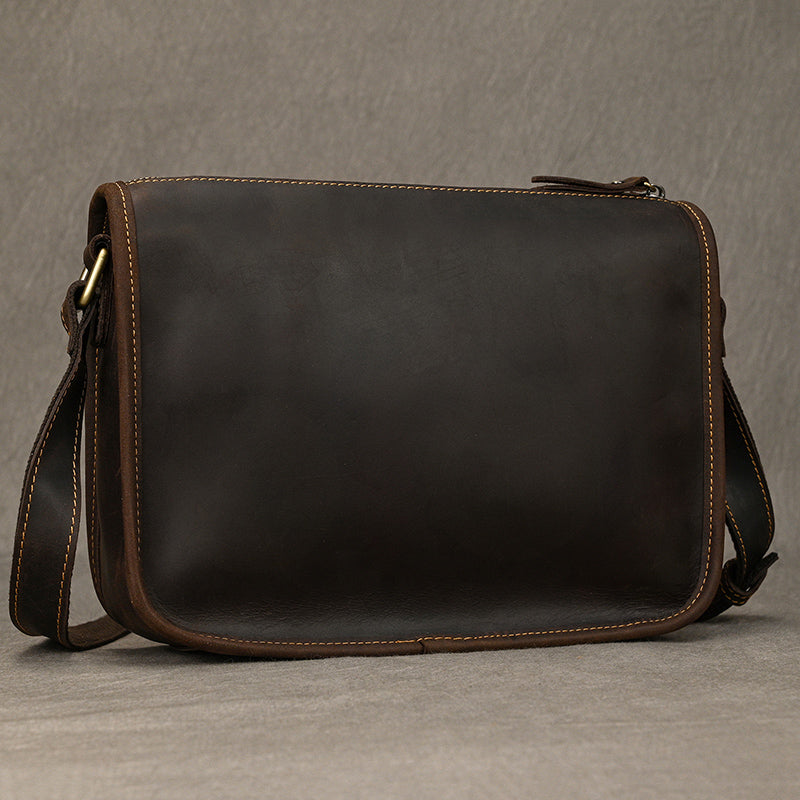 Full Grain Leather Mens Messenger Bag Handcrafted Leather Shoulder Bag Leather Satchel Bag Men Office Bag Work Briefcase RockCow Leather Studio