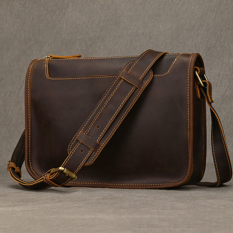 Full Grain Leather Mens Messenger Bag Handcrafted Leather Shoulder Bag Leather Satchel Bag Men Office Bag Work Briefcase RockCow Leather Studio