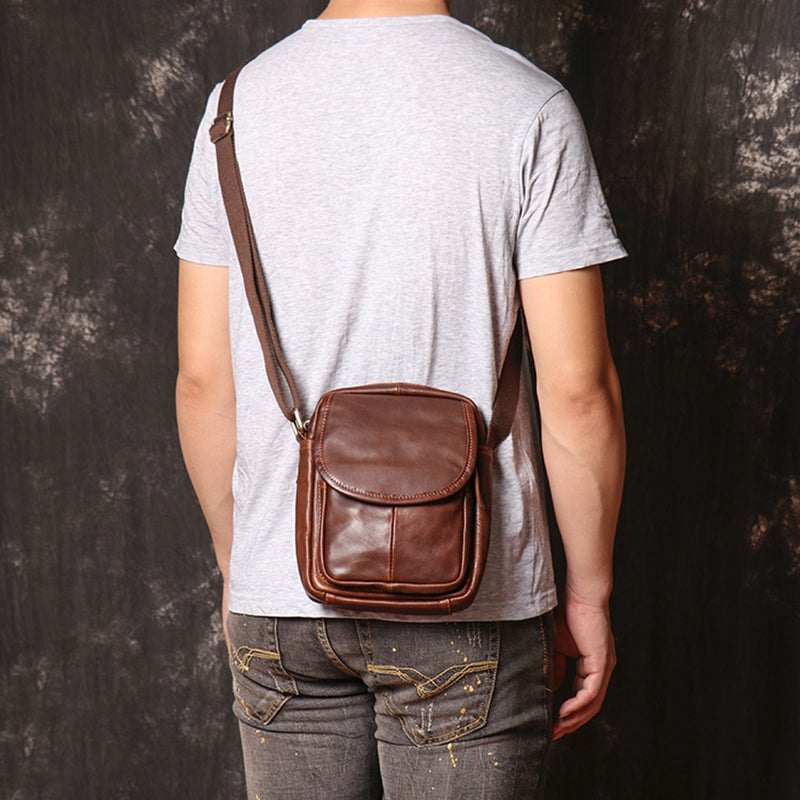 Full Grain Leather Messenger Bag Casual Small Leather Shoulder Bag For Mens Leather Crossbody Bag RockCow Leather Studio