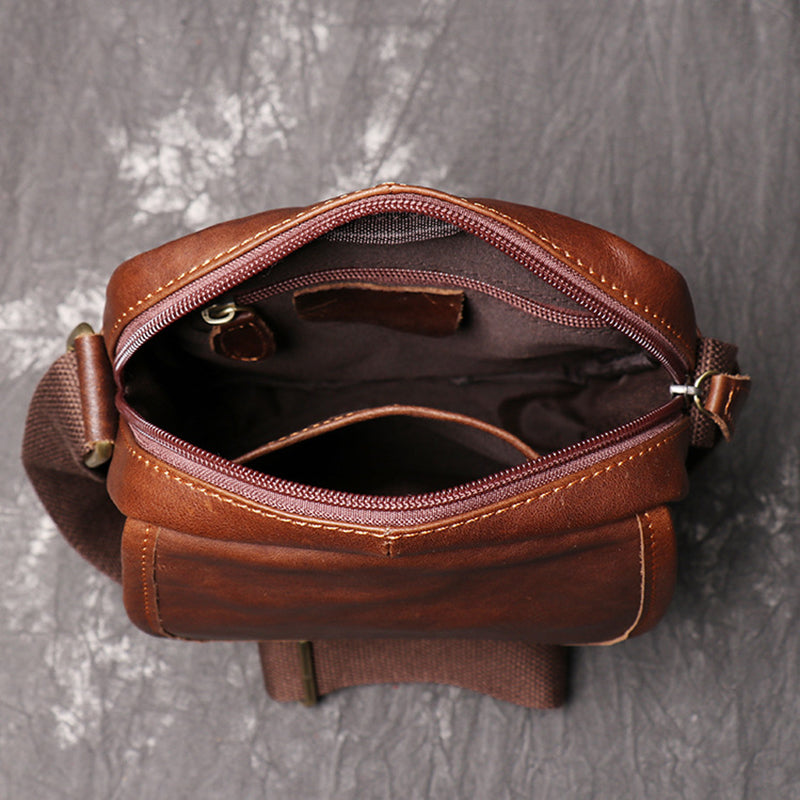 Full Grain Leather Messenger Bag Casual Small Leather Shoulder Bag For Mens Leather Crossbody Bag RockCow Leather Studio