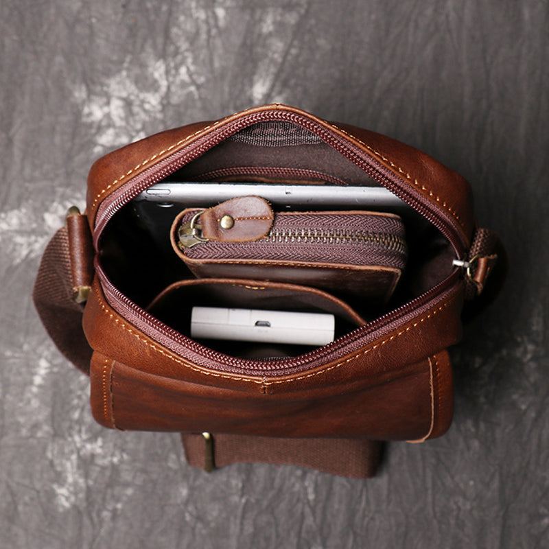 Full Grain Leather Messenger Bag Casual Small Leather Shoulder Bag For Mens Leather Crossbody Bag RockCow Leather Studio