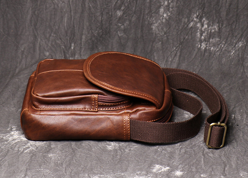 Full Grain Leather Messenger Bag Casual Small Leather Shoulder Bag For Mens Leather Crossbody Bag RockCow Leather Studio