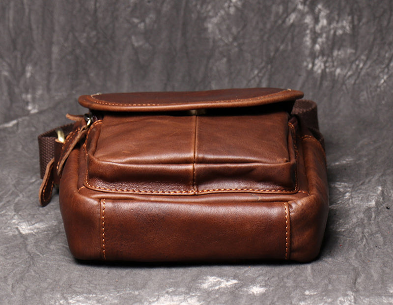 Full Grain Leather Messenger Bag Casual Small Leather Shoulder Bag For Mens Leather Crossbody Bag RockCow Leather Studio