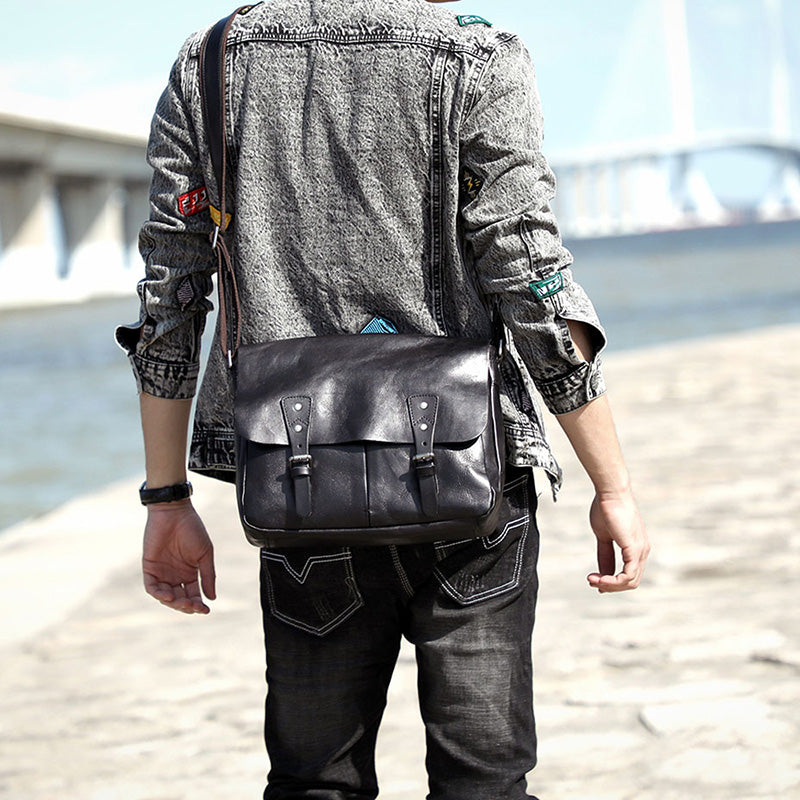 Full Grain Leather Messenger Bag Mens Leather Shoulder Bag Vintage Handmade Crossbody Bag Satchel RockCow Leather Studio