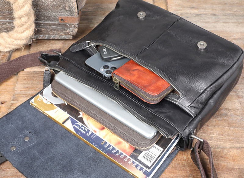 Full Grain Leather Messenger Bag Mens Leather Shoulder Bag Vintage Handmade Crossbody Bag Satchel RockCow Leather Studio