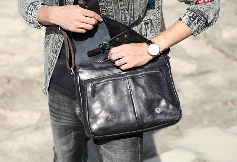 Full Grain Leather Messenger Bag Mens Leather Shoulder Bag Vintage Handmade Crossbody Bag Satchel RockCow Leather Studio