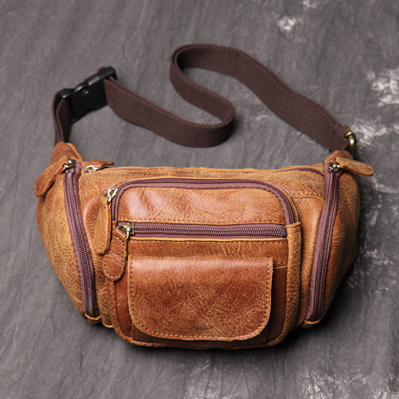 Full Grain Leather Sling Bag Leather Waist Bag Mens Handmade Leather Crossbody Bag Chest Pack RockCow Leather Studio