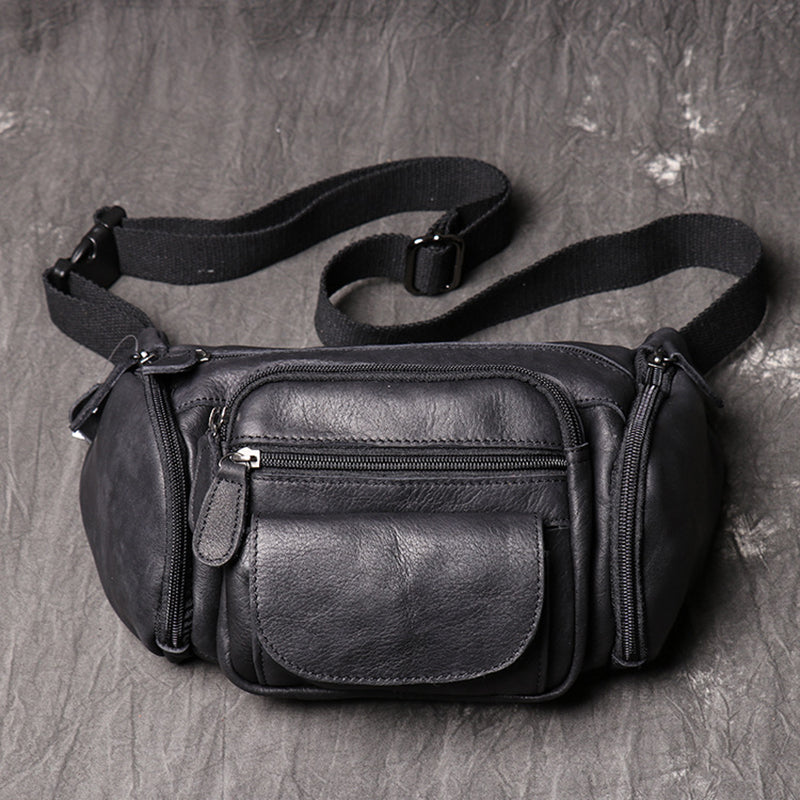 Full Grain Leather Sling Bag Leather Waist Bag Mens Handmade Leather Crossbody Bag Chest Pack RockCow Leather Studio