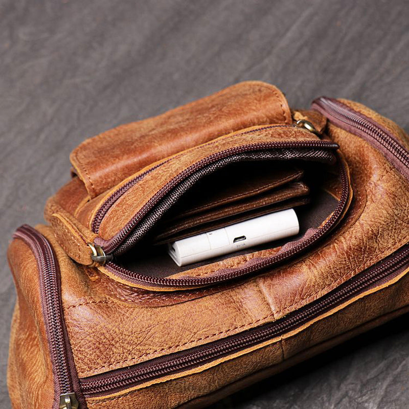 Full Grain Leather Sling Bag Leather Waist Bag Mens Handmade Leather Crossbody Bag Chest Pack RockCow Leather Studio