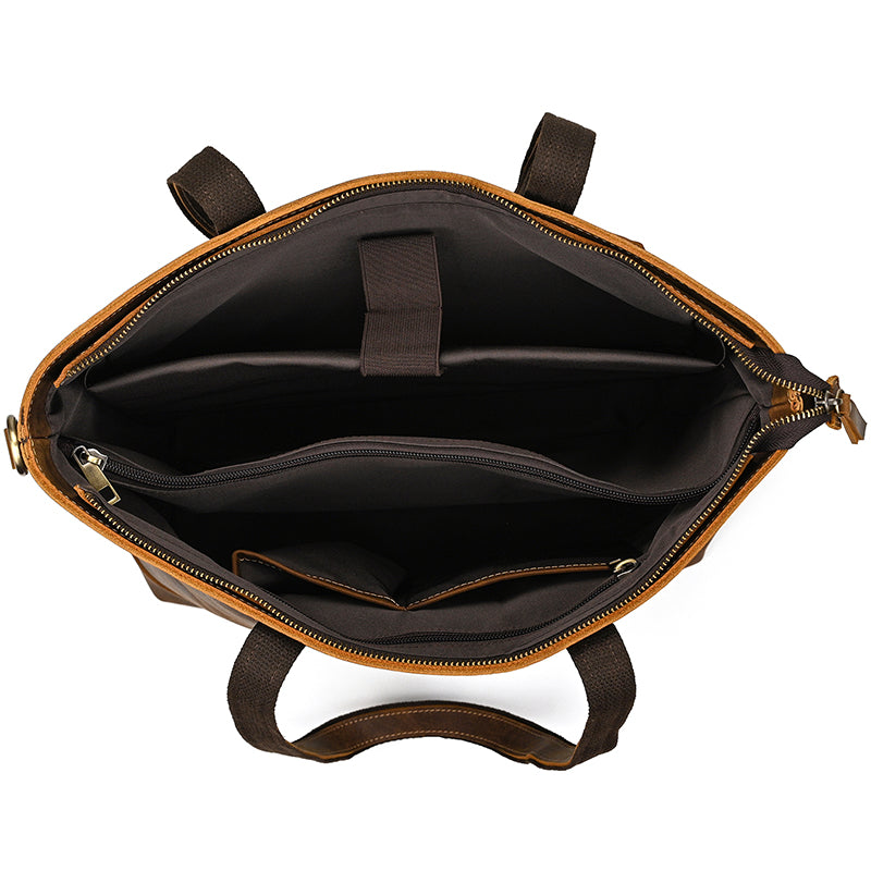 Full Grain Leather Tote Bag Handcrafted Office Bag Leather Shoulder Bag Women Tote With Zipper Outside Pocket RockCow Leather Studio