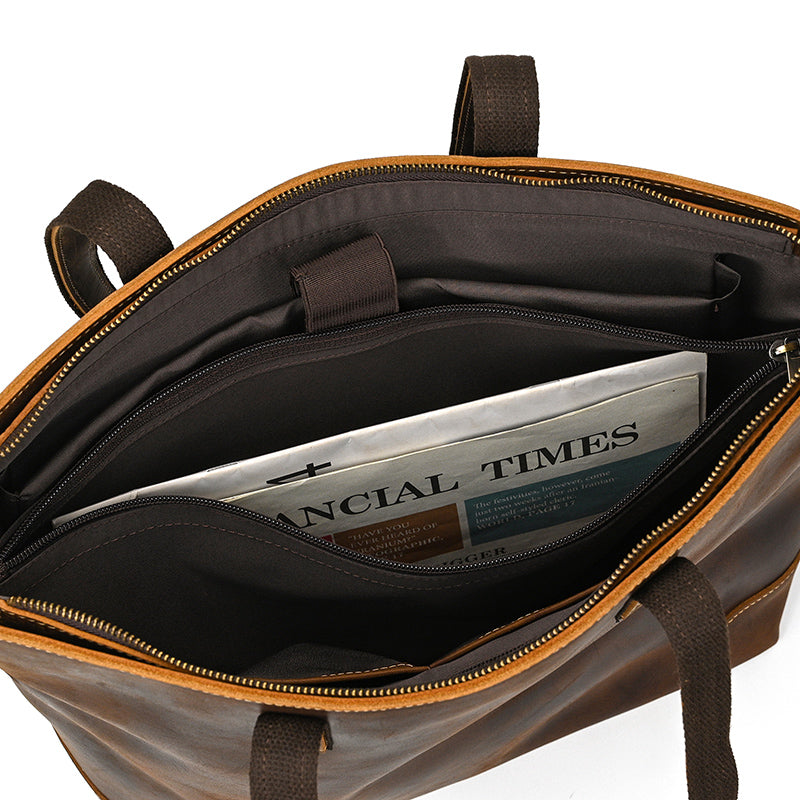 Full Grain Leather Tote Bag Handcrafted Office Bag Leather Shoulder Bag Women Tote With Zipper Outside Pocket RockCow Leather Studio