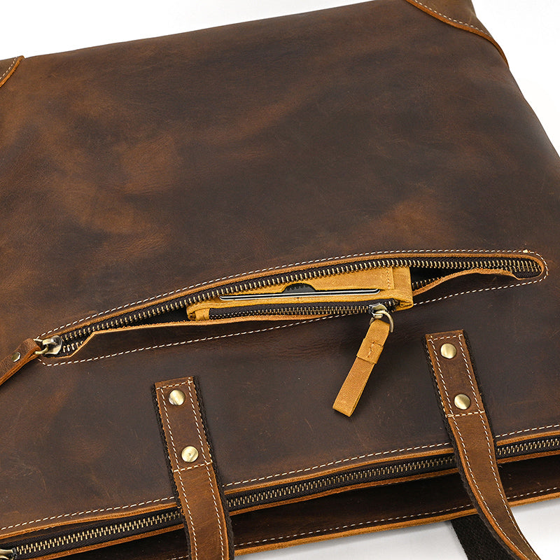 Full Grain Leather Tote Bag Handcrafted Office Bag Leather Shoulder Bag Women Tote With Zipper Outside Pocket RockCow Leather Studio
